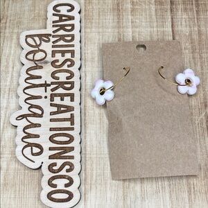 Handmade Pink and White Flower Hoop Earrings